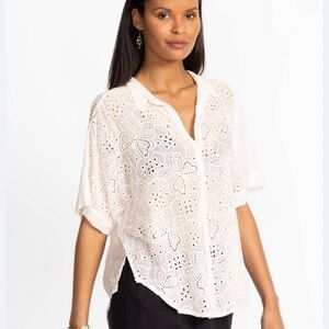 Johnny Was White Butterfly Eyelet Lace The Audry Short Sleeve Top Small Boho